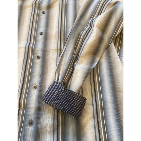 Tommy Bahama Shirt Mens XL Gray Blue Striped Button Up Long Sleeve Silk Blend - Picture 4 of 10
